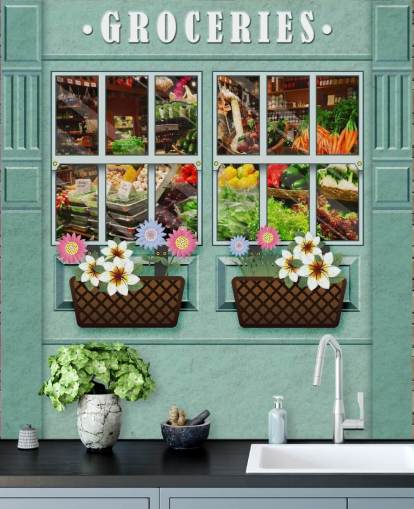 mural de papel pintado de fachada personalizado llamado Groceries for care homes