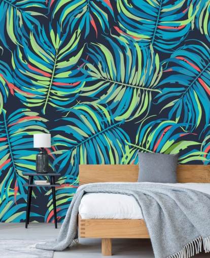 papel de parede colorido padrão de folhas tropicais