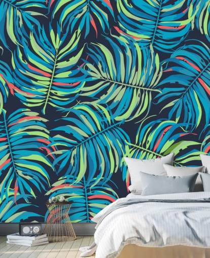 papel pintado colorido patrón de hojas tropicales