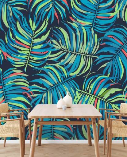 papel de parede colorido padrão de folhas tropicais