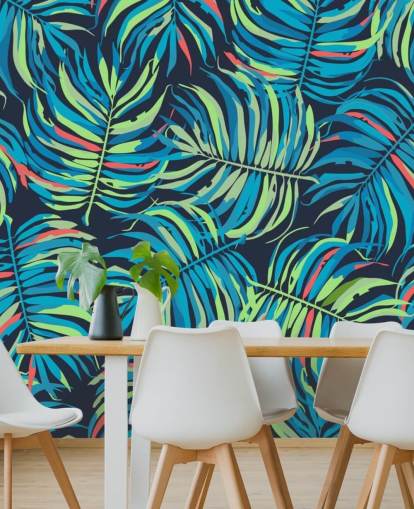 colourful tropical leaves pattern wallpaper