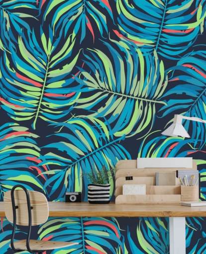 colourful tropical leaves pattern wallpaper