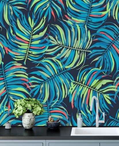 papel pintado colorido patrón de hojas tropicales