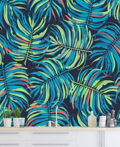 colourful tropical leaves pattern wallpaper