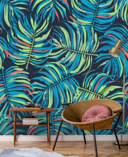papier peint à motif de feuilles tropicales colorées