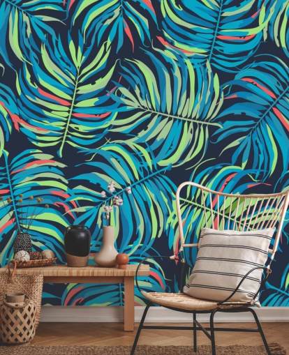papel pintado colorido patrón de hojas tropicales