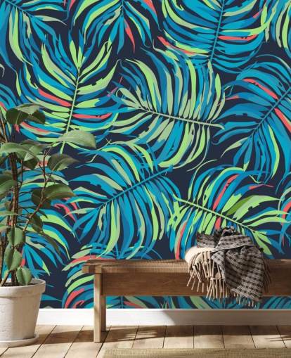 papel de parede colorido padrão de folhas tropicais