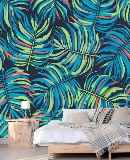 colourful tropical leaves pattern wallpaper
