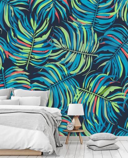 papel de parede colorido padrão de folhas tropicais