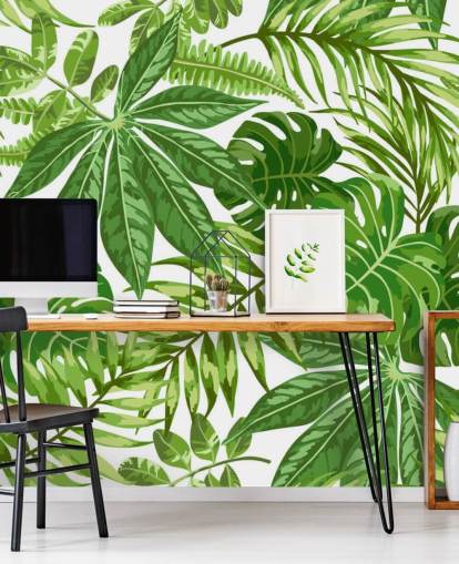 grüne und weiße Blatttapete namens Exotic Leaf Pattern für Schlafzimmer, Badezimmer und Flure