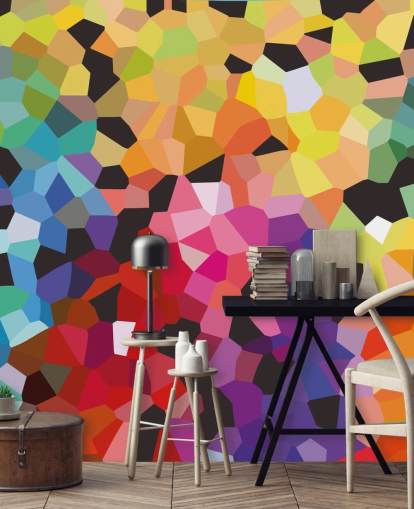 murale di carta da parati astratta personalizzato colorato chiamato Fooling Around di Shandra Smith per uffici