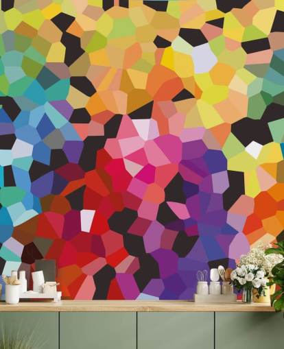 färgglad anpassad abstrakt tapetväggmålning som heter Fooling Around av Shandra Smith för kontor