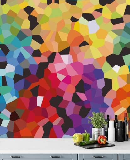 colorido mural de papel pintado abstracto personalizado llamado Fooling Around de Shandra Smith para oficinas