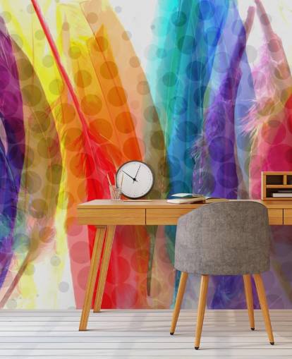 Papier peint abstrait plumes colorées