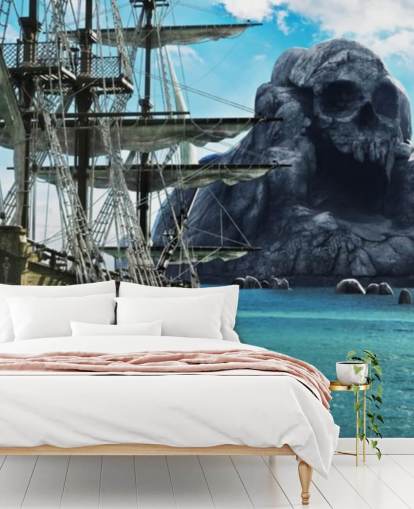 papel tapiz de barco pirata y calavera