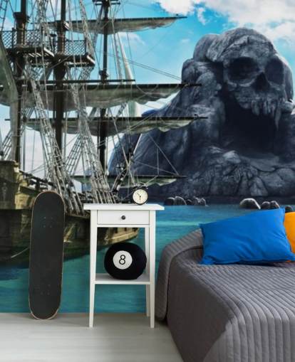 Piratenschiff und Schädelinsel Tapete