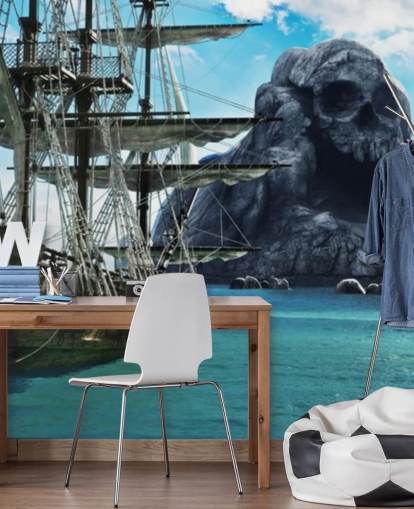 piratenschip en schedel eiland behang
