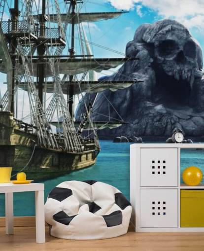pirate ship and skull island wallpaper