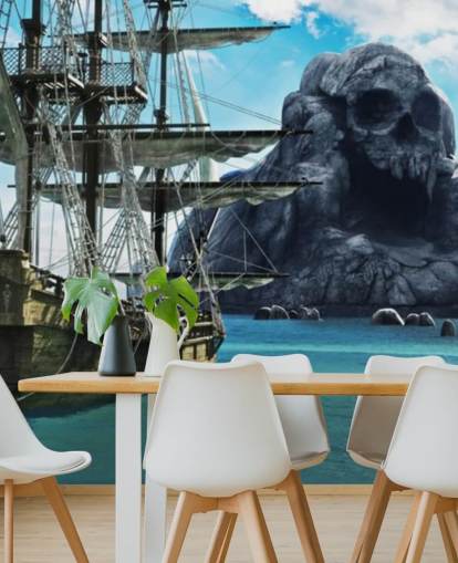 pirate ship and skull island wallpaper