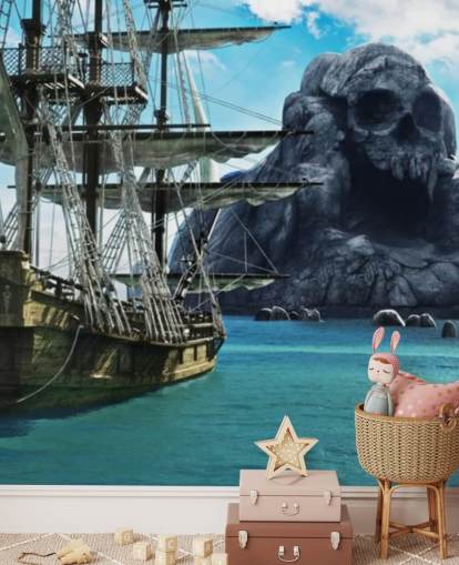 papel tapiz de barco pirata y calavera