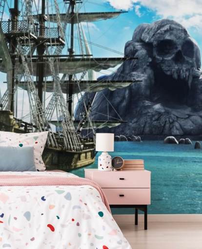 papel tapiz de barco pirata y calavera