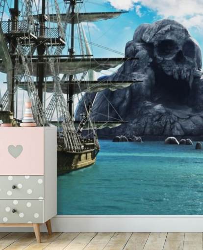 carta da parati pirata nave e isola del