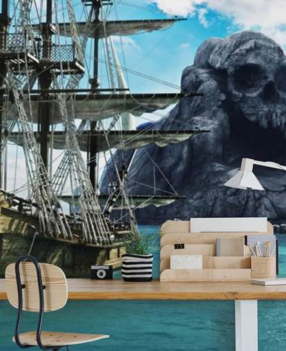 papel tapiz de barco pirata y calavera