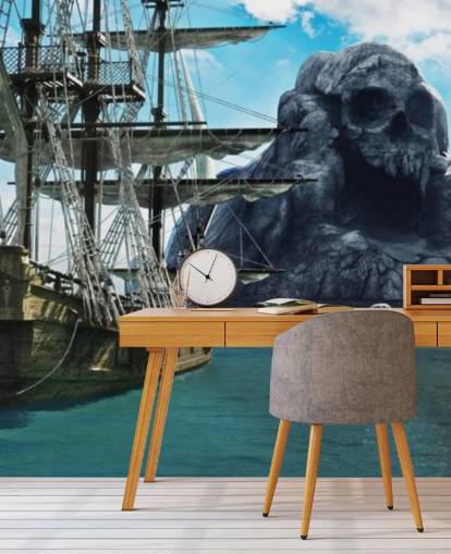 pirate ship and skull island wallpaper