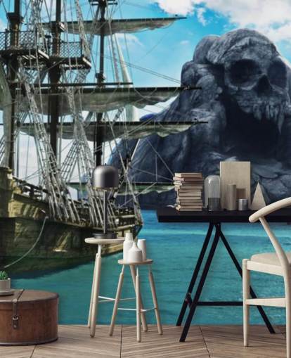 pirate ship and skull island wallpaper