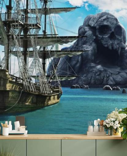 papel tapiz de barco pirata y calavera