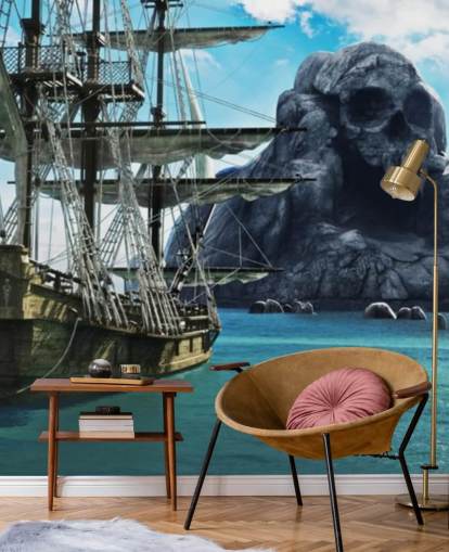 papel tapiz de barco pirata y calavera
