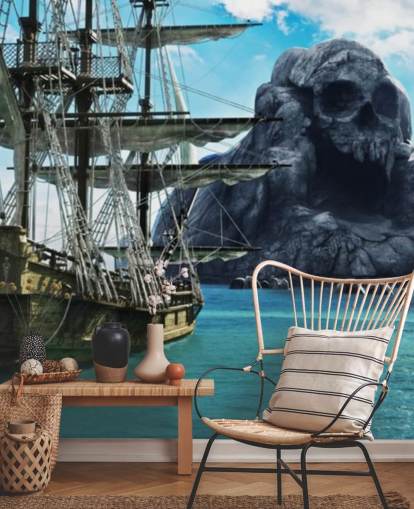 papel tapiz de barco pirata y calavera