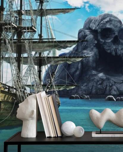 pirate ship and skull island wallpaper