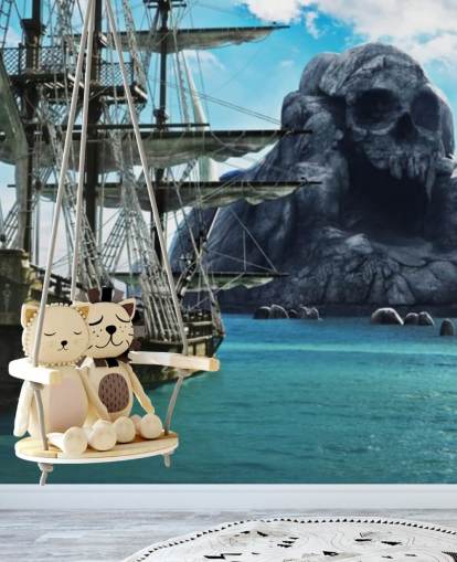 fond d'écran de bateau pirate et île de crâne