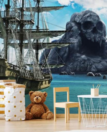 pirate ship and skull island wallpaper
