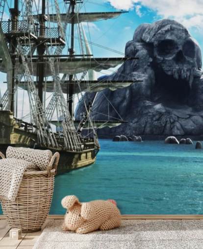 papel tapiz de barco pirata y calavera