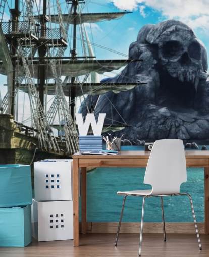 papel tapiz de barco pirata y calavera