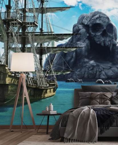 carta da parati pirata nave e isola del