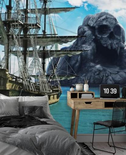 Piratenschiff und Schädelinsel Tapete