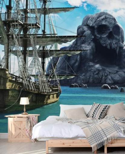 papel tapiz de barco pirata y calavera