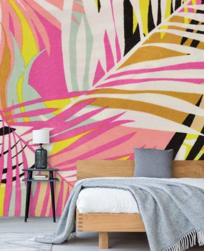 Papel pintado con estampado tropical vibrante