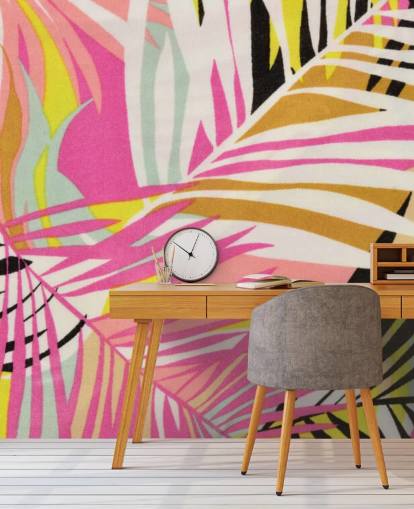 Papel pintado con estampado tropical vibrante
