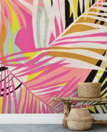 Papel pintado con estampado tropical vibrante