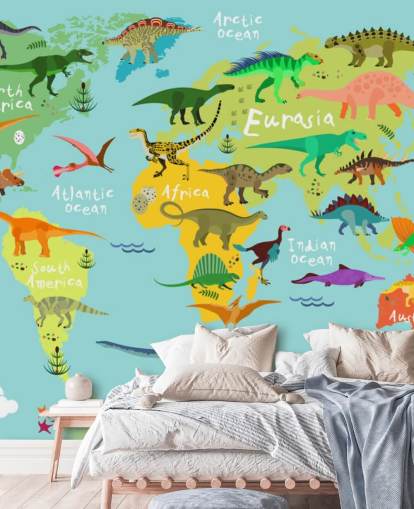dinosaurs on a kids map wallpaper