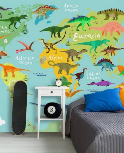 dinosauri su uno sfondo con mappa per bambini