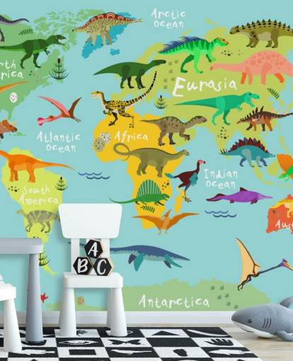 dinosaurs on a kids map wallpaper