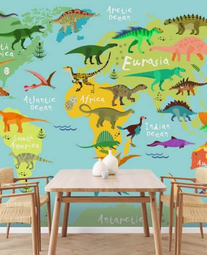 dinosaurs on a kids map wallpaper