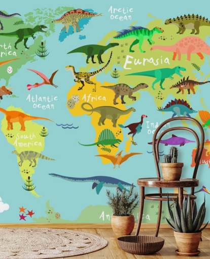 Dinosaurier auf einer Kinderkarten-Tapete Dinosaurier auf einer Kinderkarten-Tapete