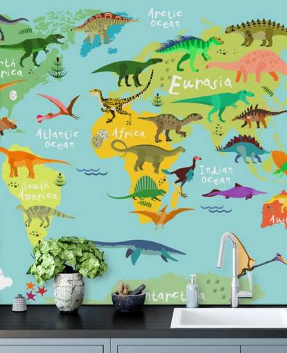 dinossauros em um papel de parede de mapa infantil