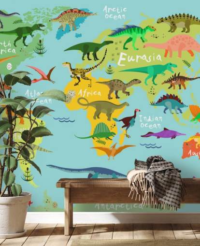Dinosaurier auf einer Kinderkarten-Tapete Dinosaurier auf einer Kinderkarten-Tapete